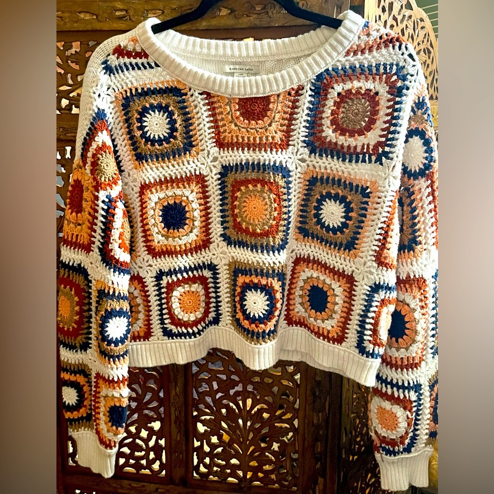 American Eagle Crochet Cropped Sweater